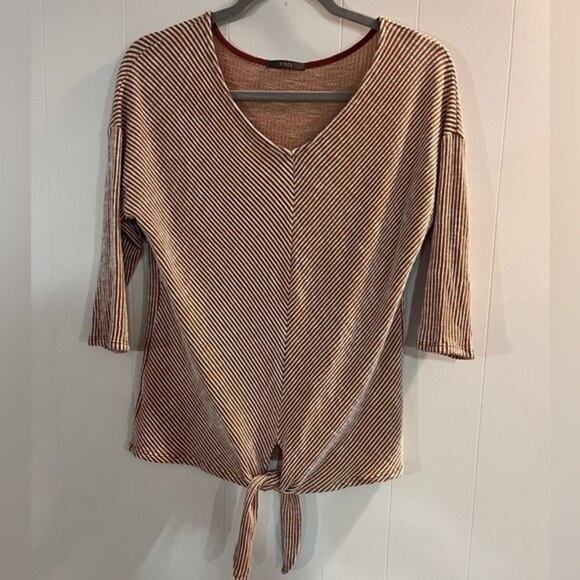 Gyft Orange & White Striped Tie Hem 3/4 Sleeve Top Size M - Picture 1 of 7